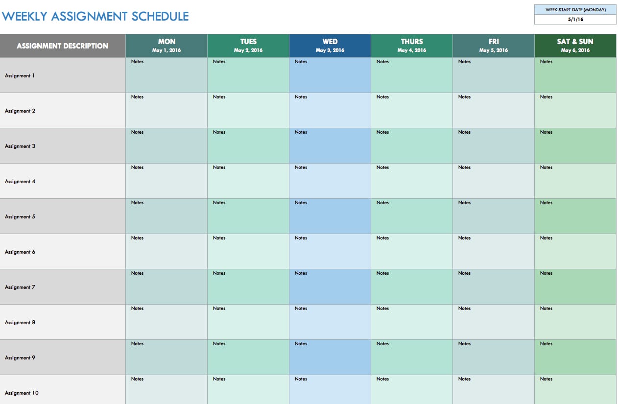 Monthly Schedule Template Excel