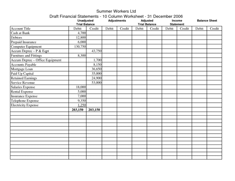 Printable Accounting Spreadsheet — 7823