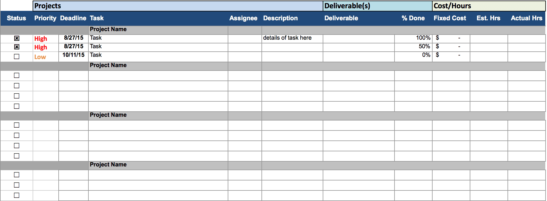 Task Manager Spreadsheet Template