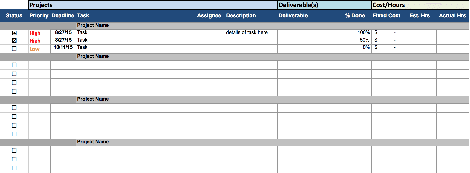 Project Management Template Excel