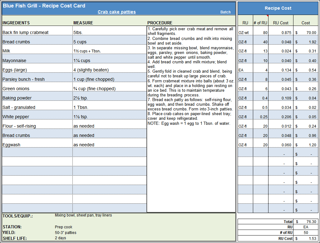 Food Costing Template Uk