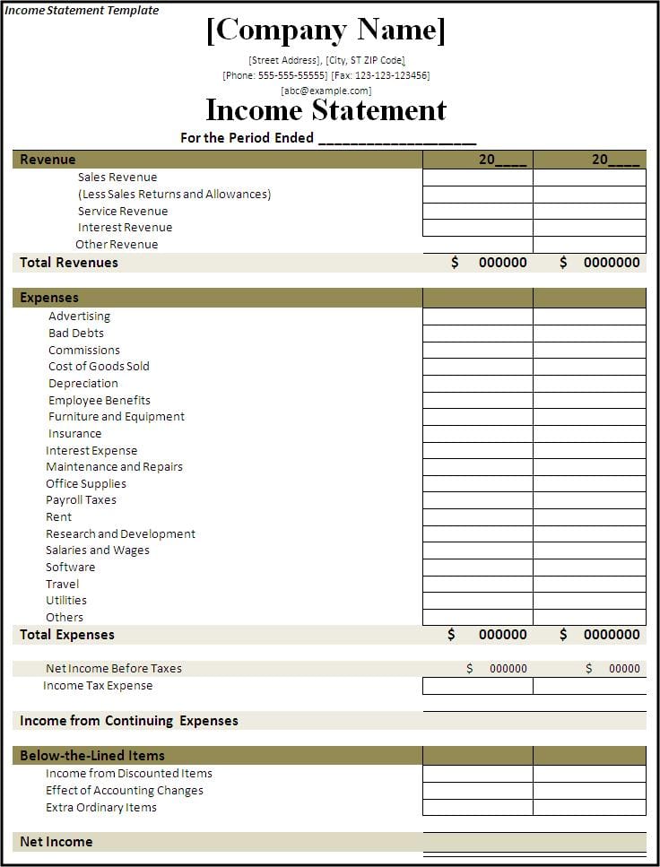 Simple Income Statement Template excelxo com