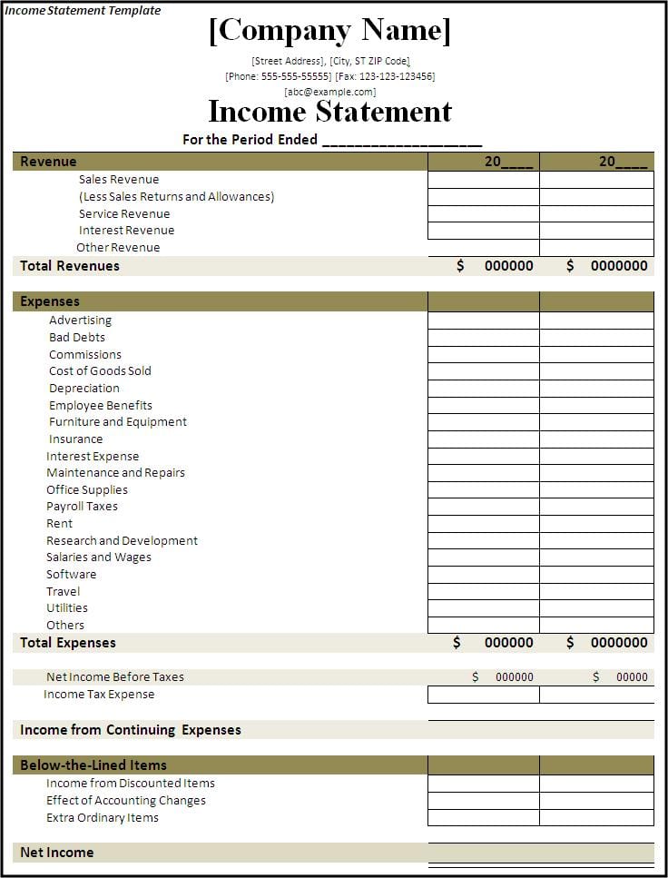 Simple Income Statement Format 1