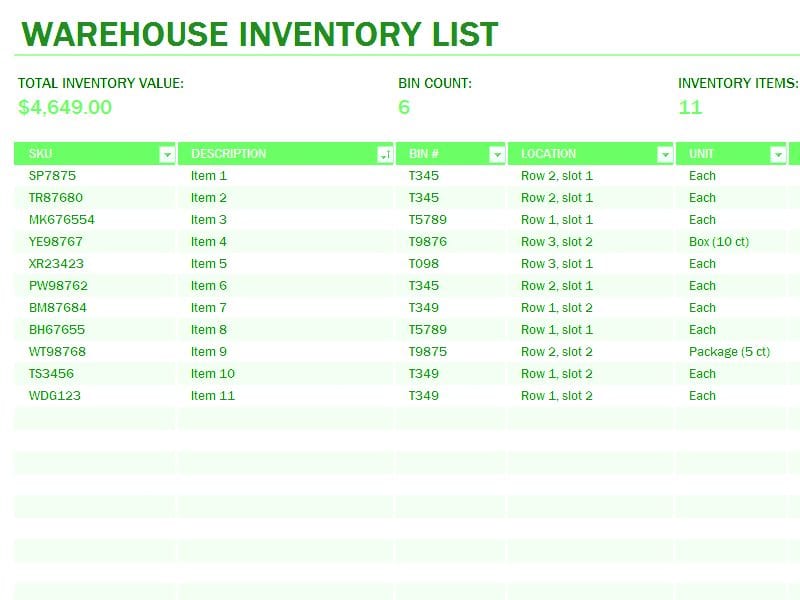 Stock Inventory Excel Format Free