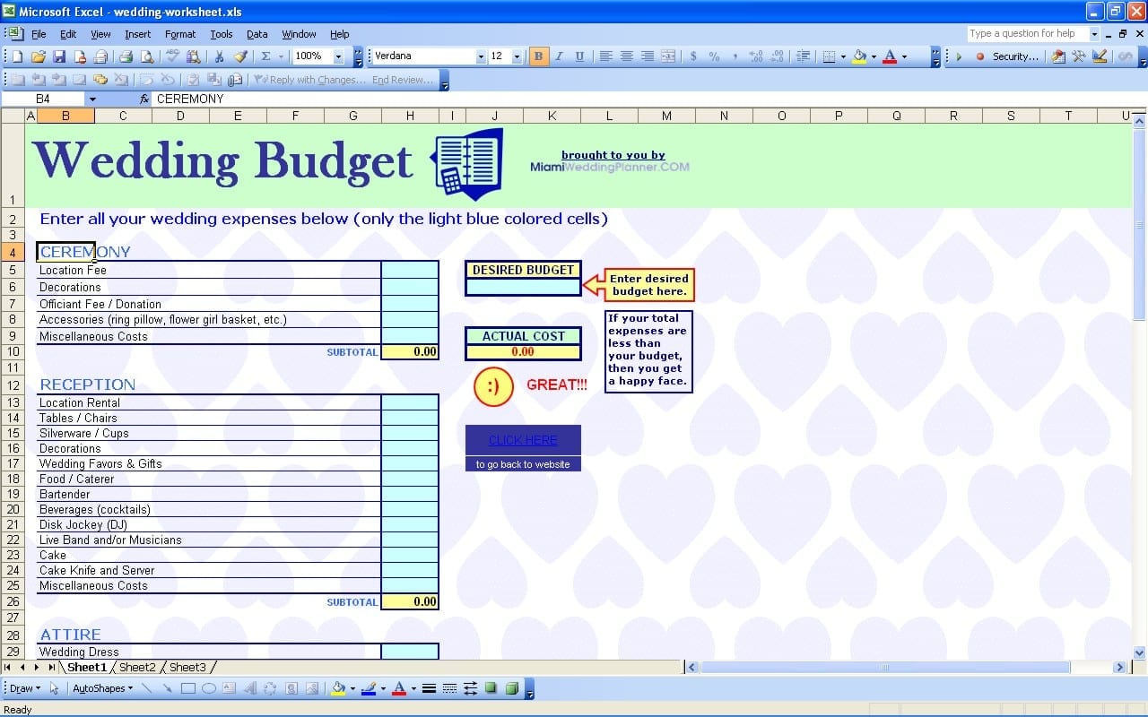 Wedding Budget Template Free