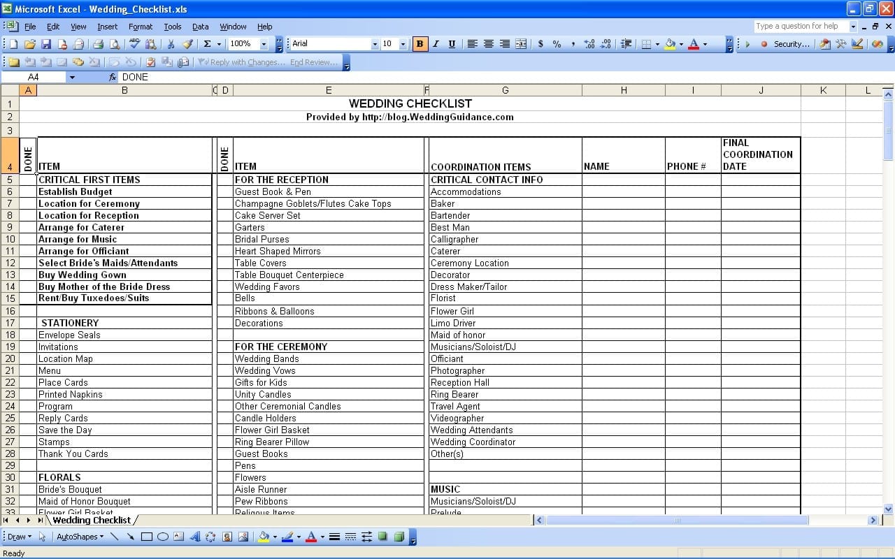 Wedding Checklist Template Pdf