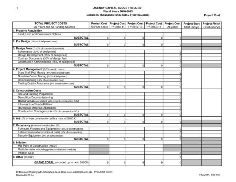 Construction Spreadsheet Excel Templates Free — 7250