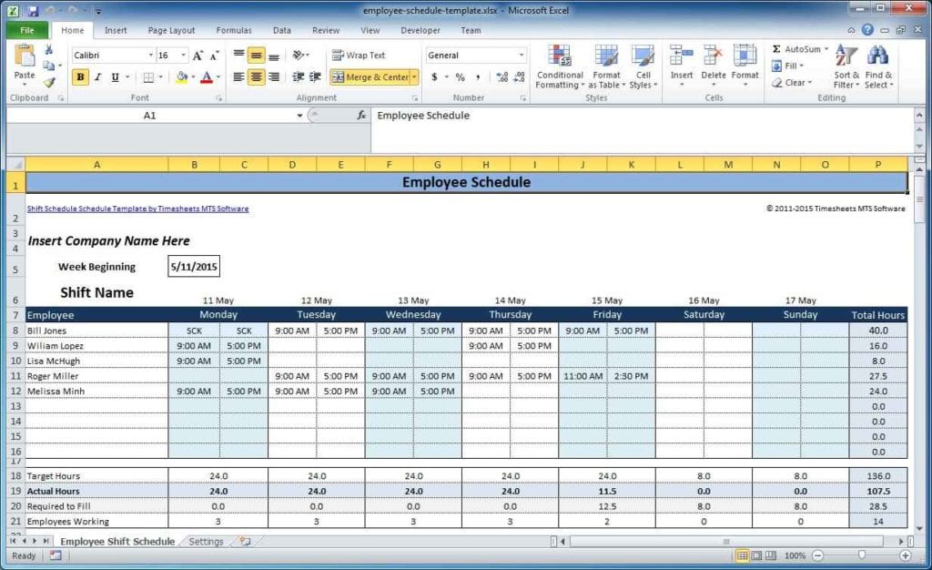 Work Schedule Template Excel Free Download