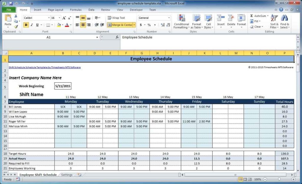 Excel Schedule Template