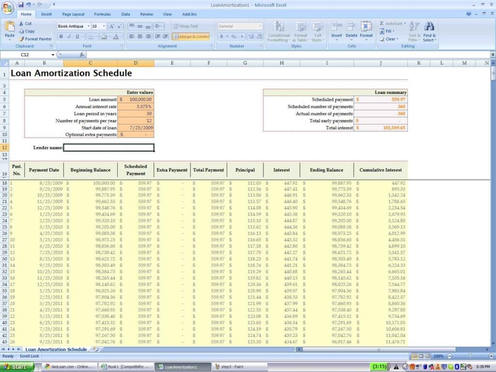 Amortization Spreadsheet Excel Free