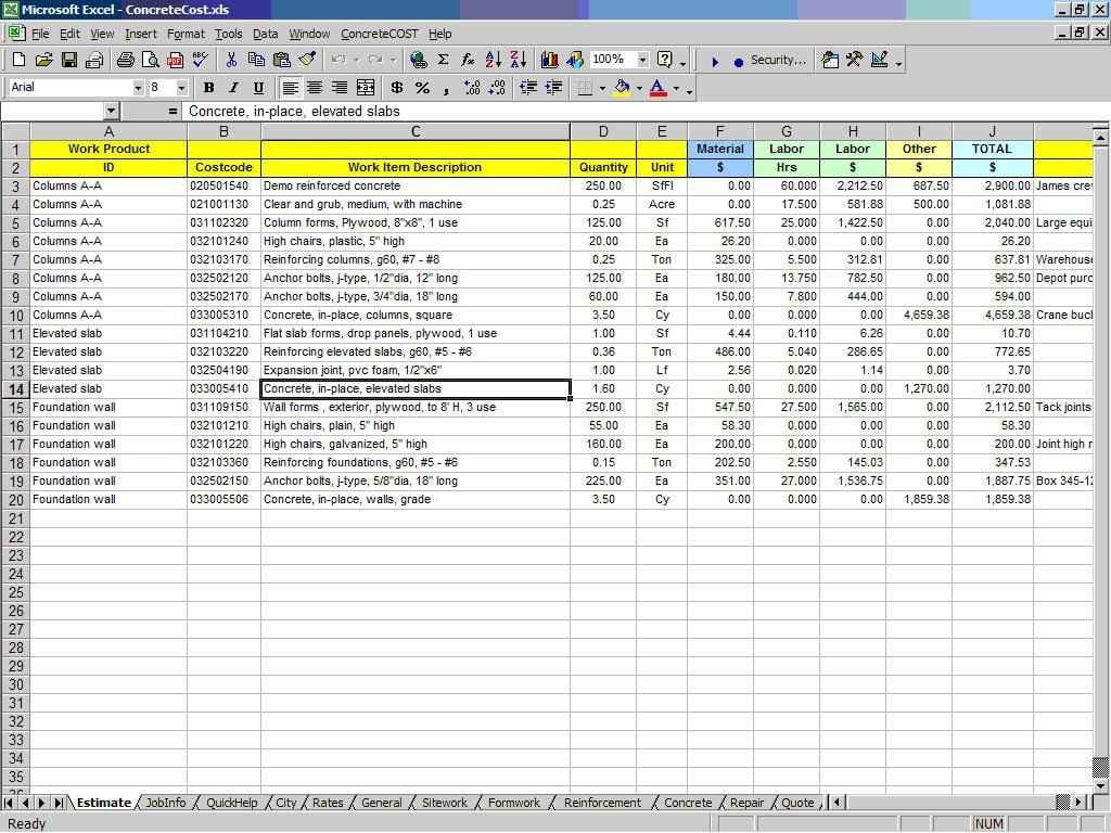 Basement Estimate Spreadsheet