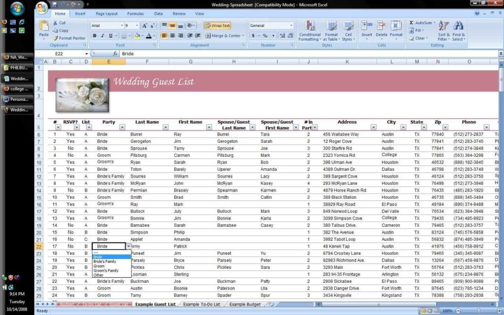 Best Wedding Guest List Spreadsheet Download 1