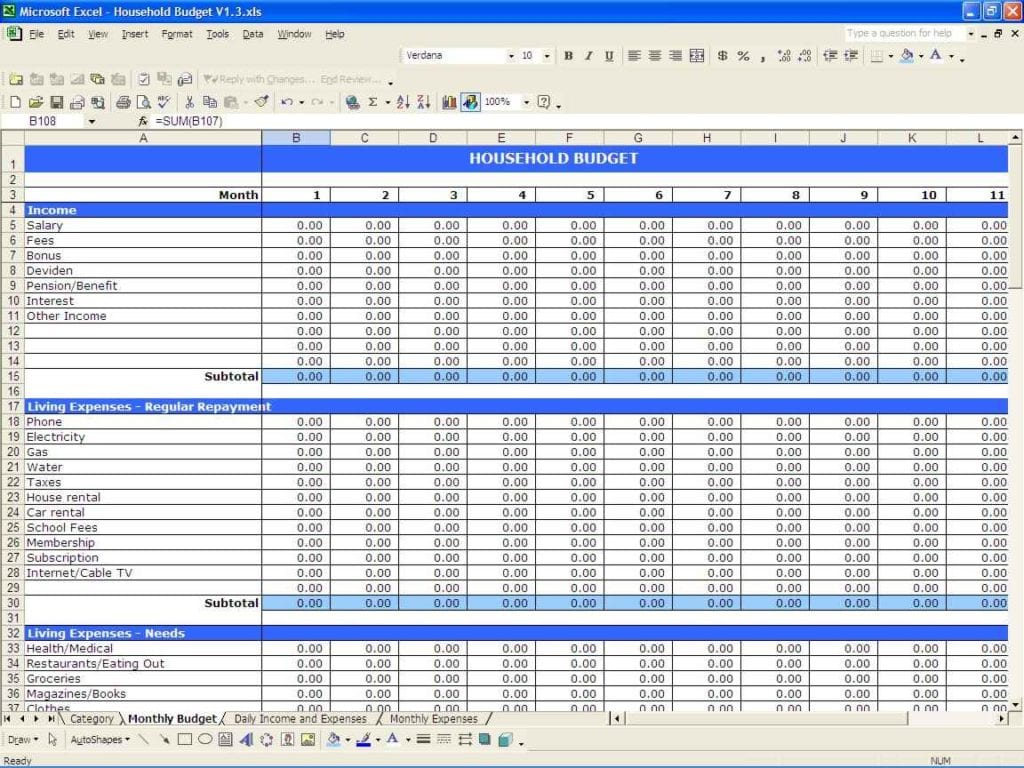 free excel budget planner