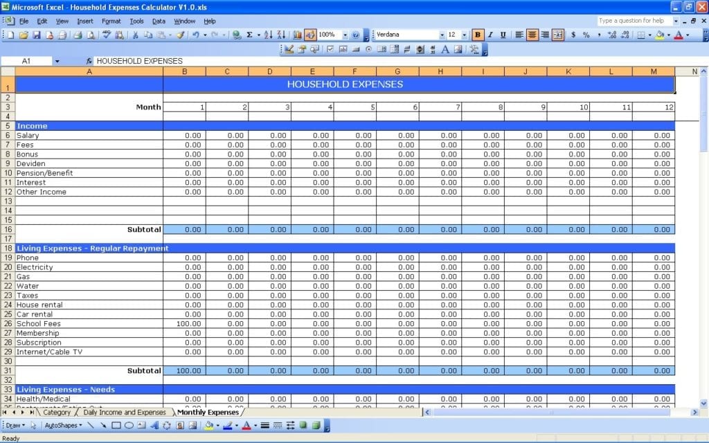 Budget Tracking Sheet Excel