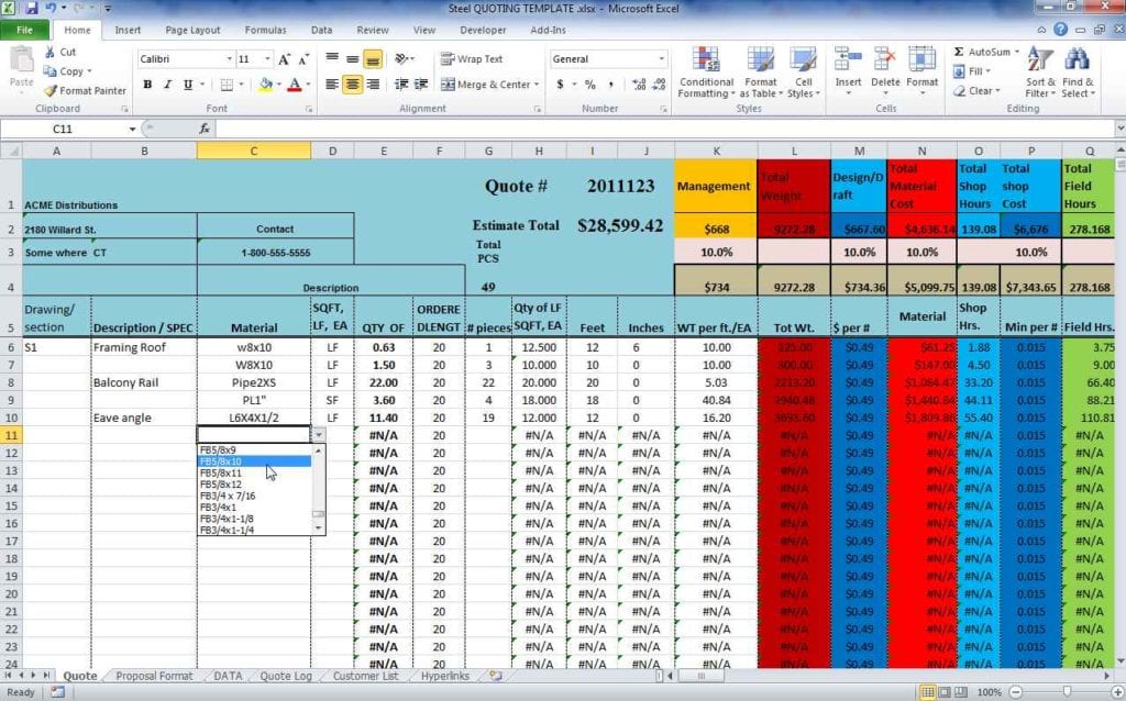 Construction Estimate Spreadsheet Template Free