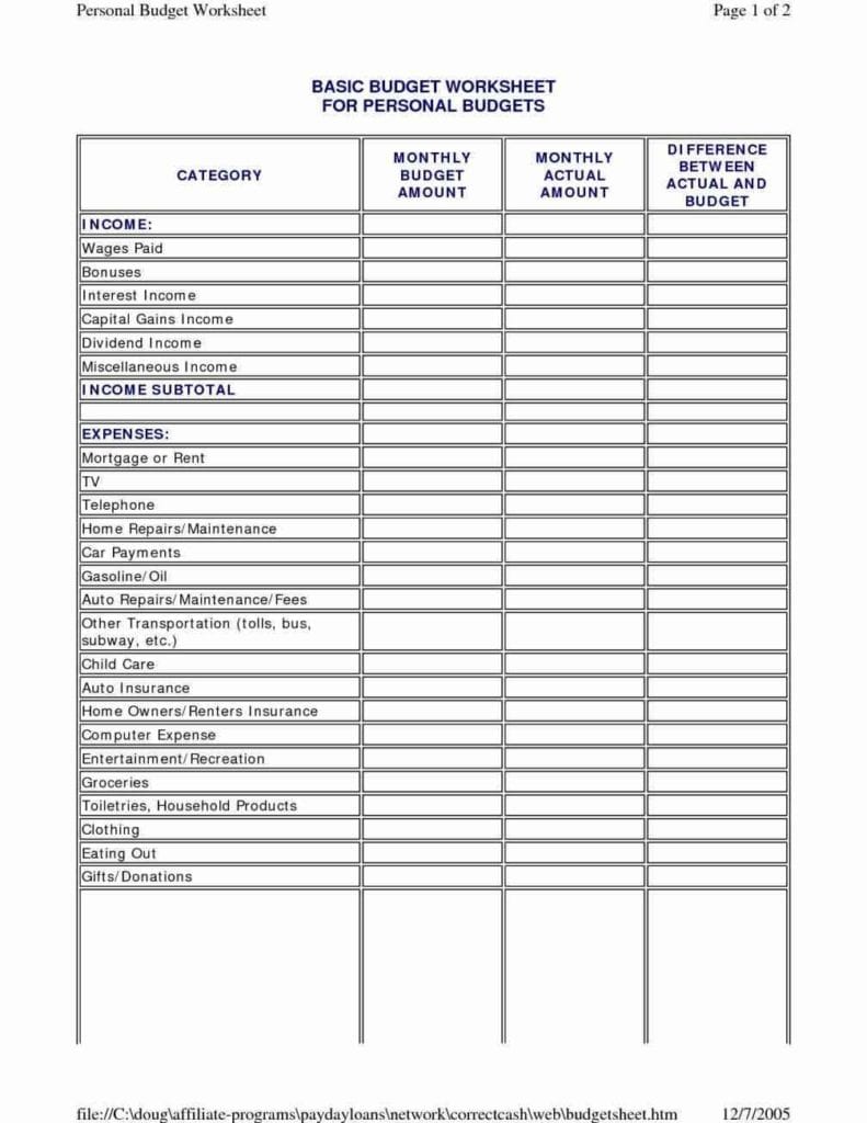 Easy Home Budget Worksheet