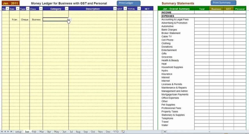 Printable Spreadsheet For Business