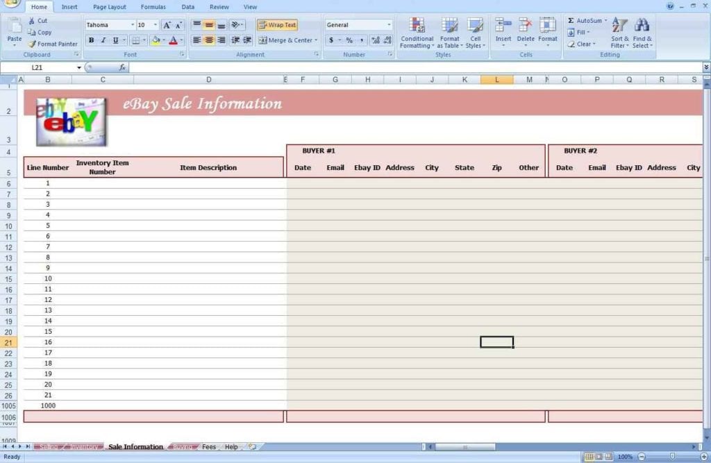 Ebay Inventory Spreadsheet Template 1