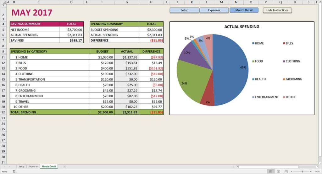 Excel Budget Spreadsheet 1