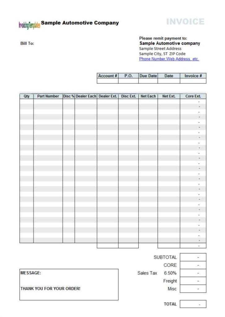 Excel Sample Invoice
