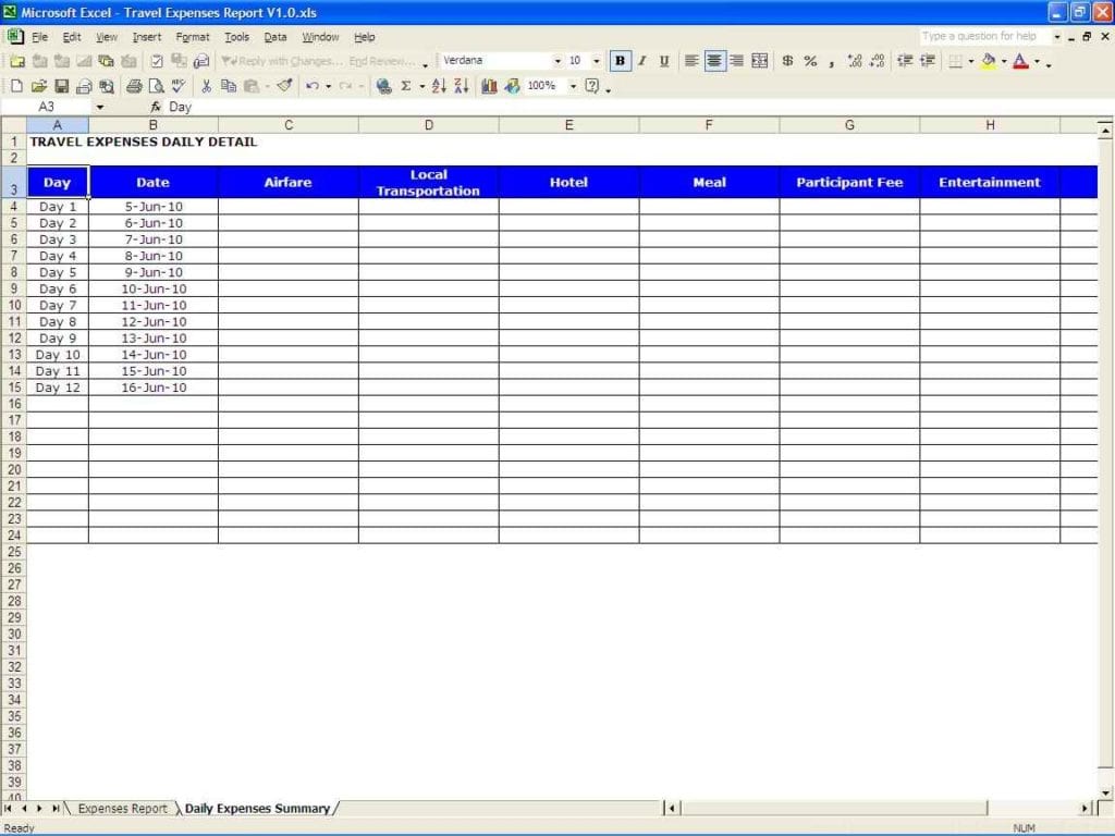 Excel Sheet For Expenses Monthly