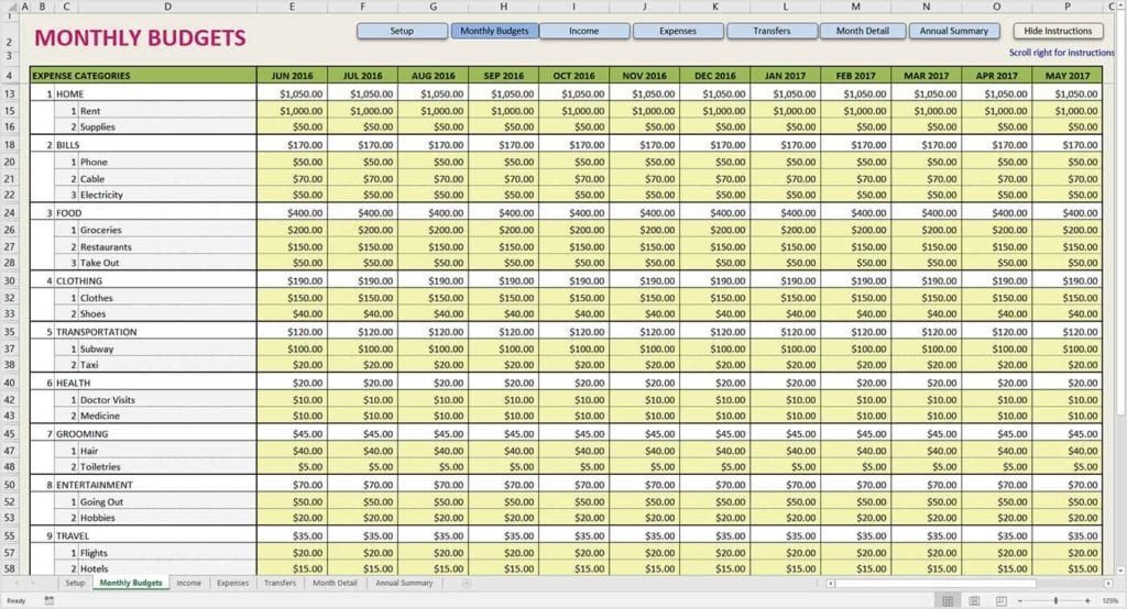 meal and budget planner template excel