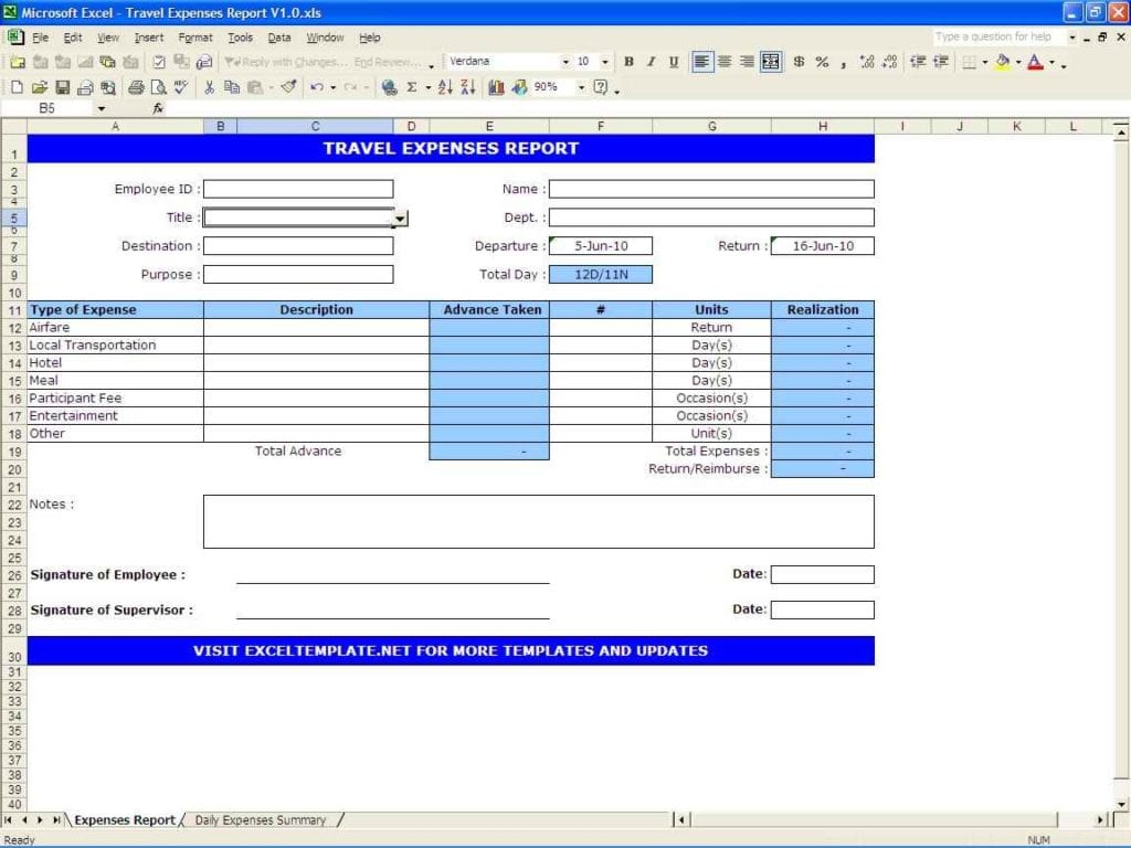 free excel business income and expense template