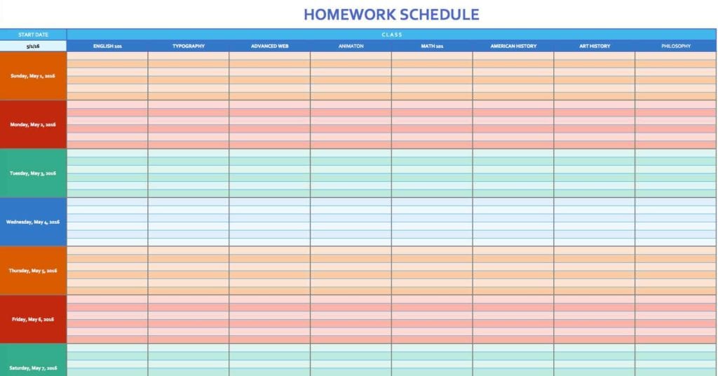 Excel Spreadsheet For Scheduling