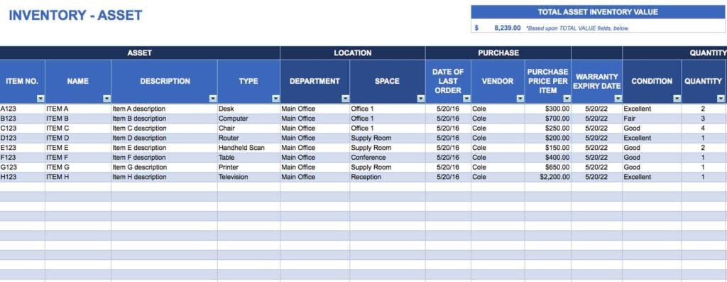 Excel Spreadsheet Templates For Inventory