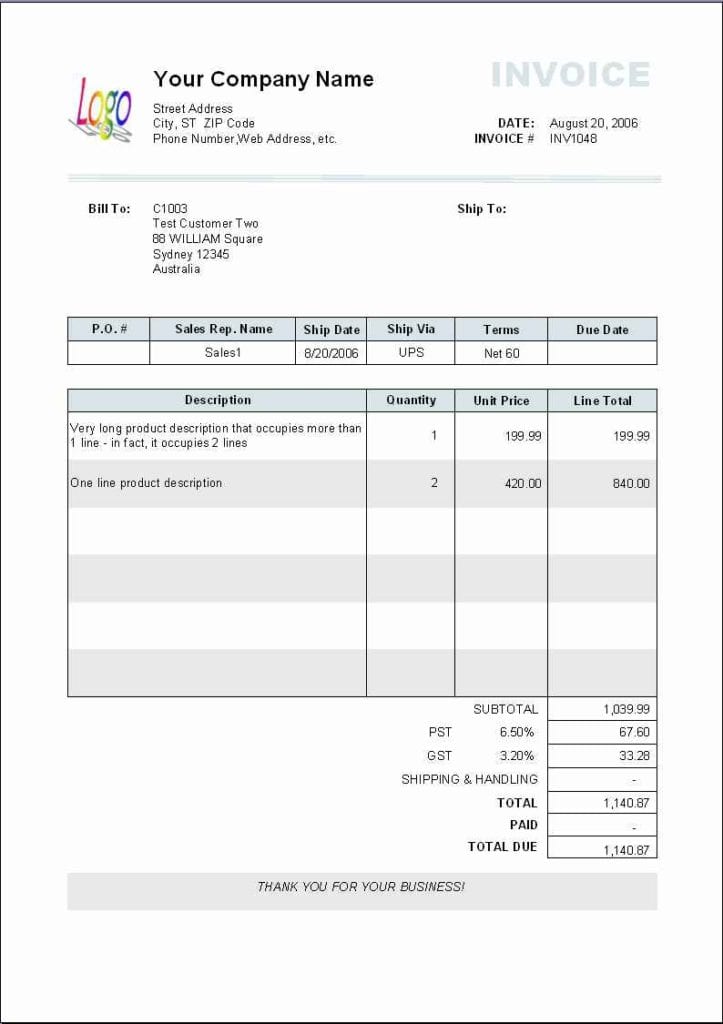 Excel Templates Invoice