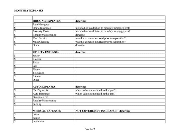 Expense Spreadsheet Example