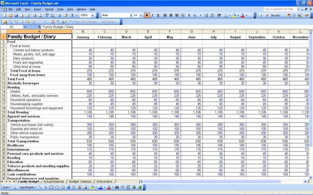 Family Budget Spreadsheet Template Excel 1 1