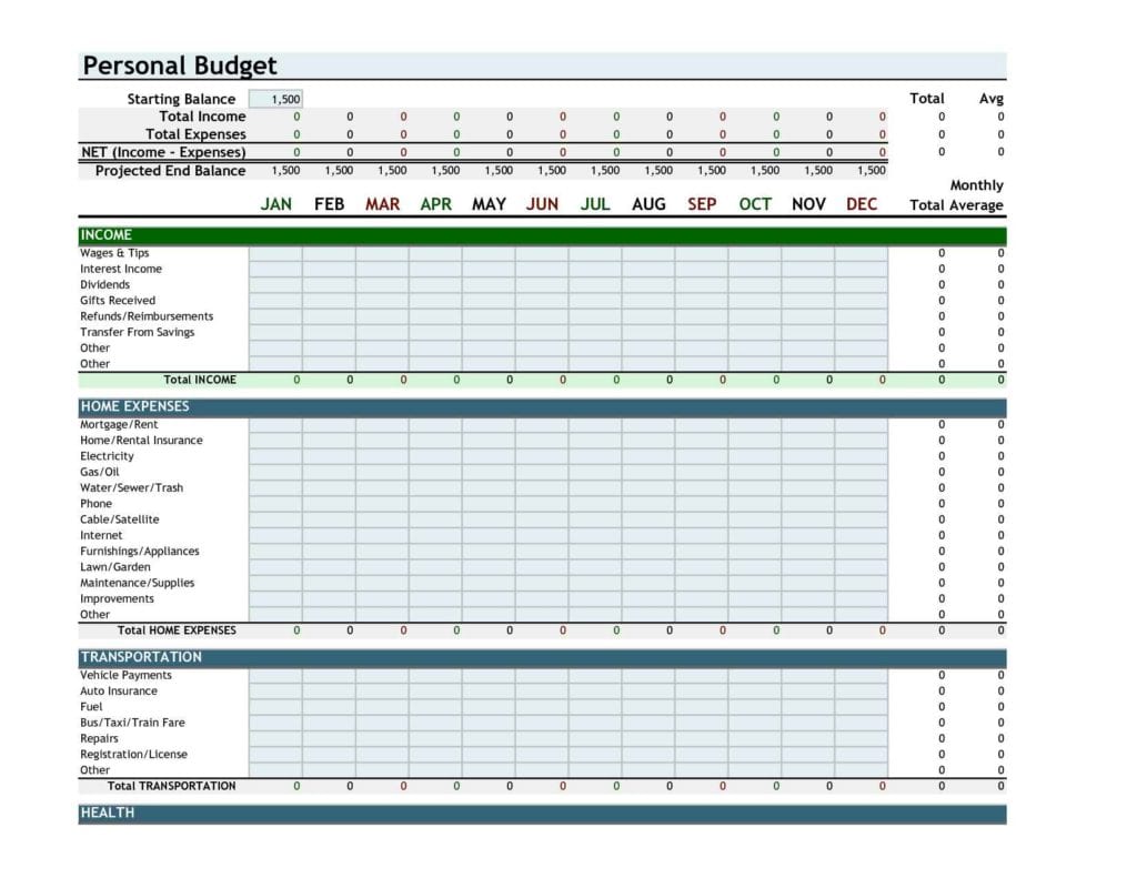 excel examples of household budgets