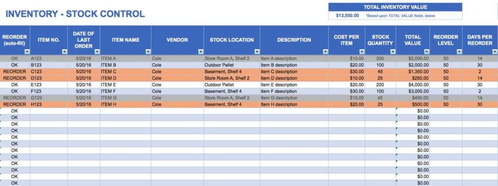 Free Bar Inventory Spreadsheet