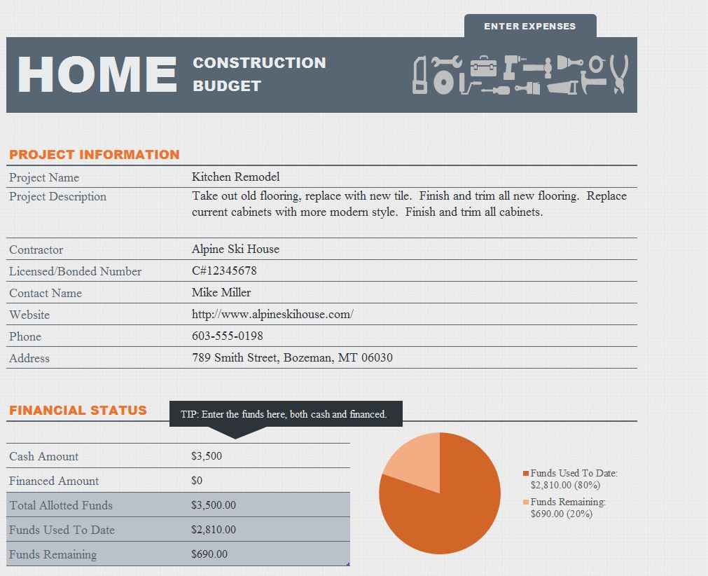 free home remodeling budget spreadsheet —