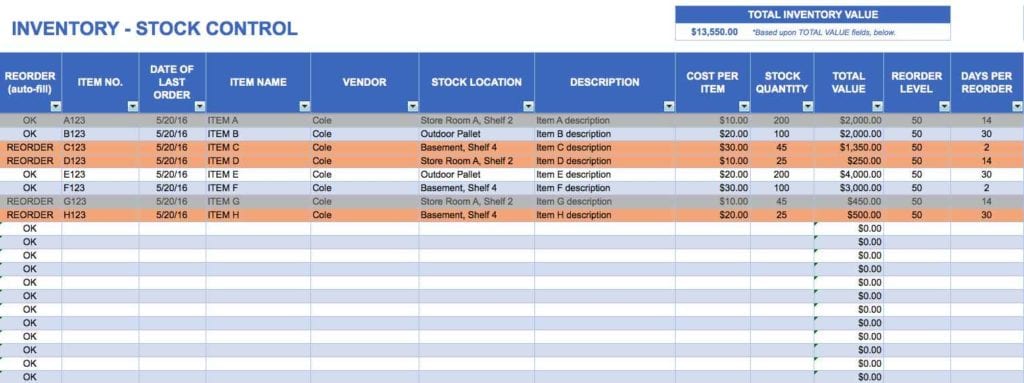Free Inventory Spreadsheet Template Excel 1