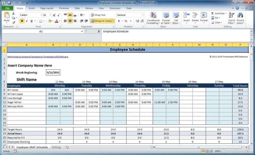 Google Spreadsheet Schedule Template