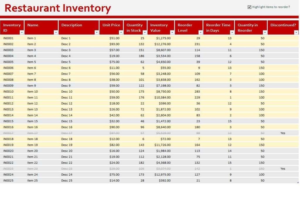 excel template for home inventory