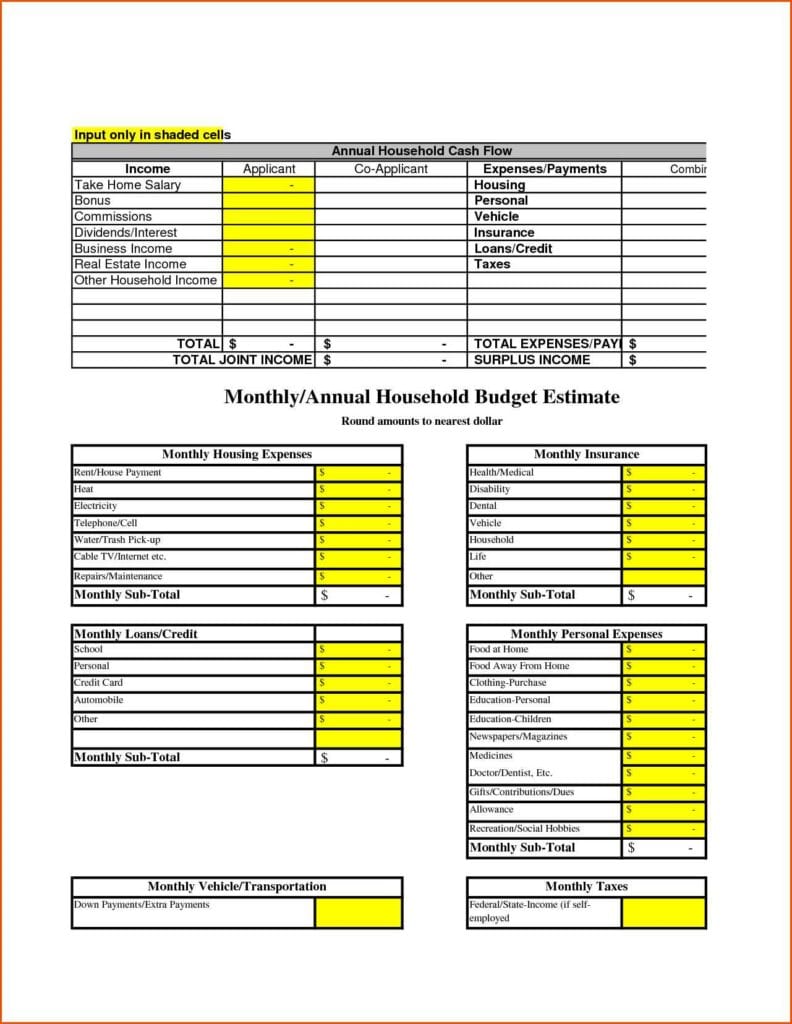 Household Budget Spreadsheet Templates
