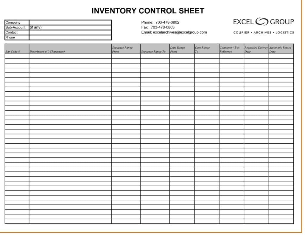 Inventory Control Spreadsheet Template Free