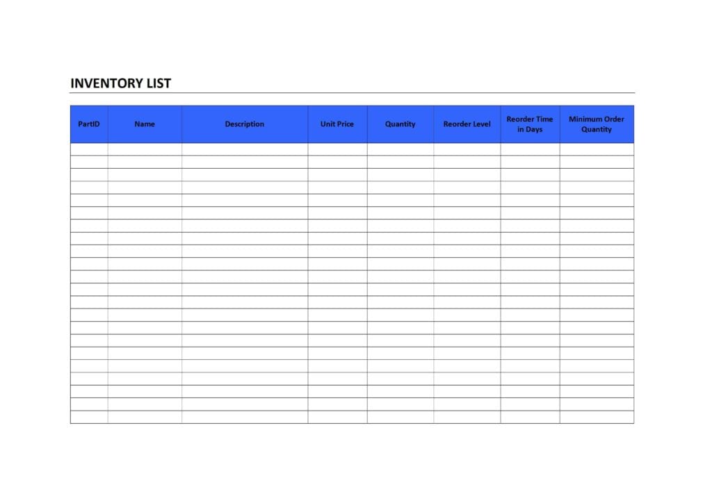 Inventory Control Spreadsheet Template Free