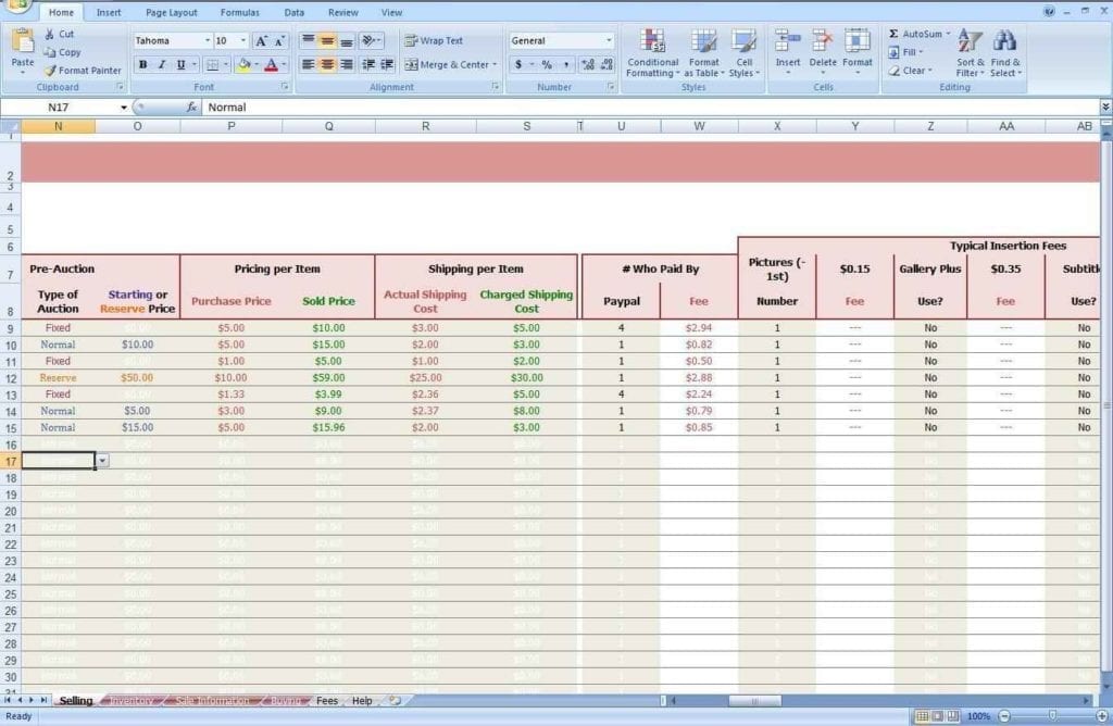 Inventory Sales Spreadsheet Template