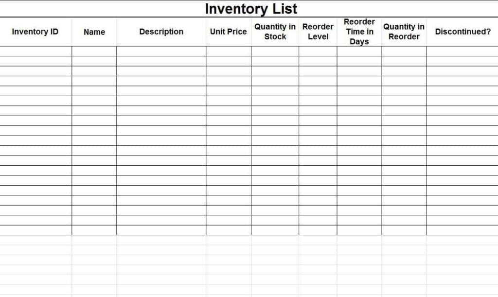 Inventory Sheet Sample Excel —