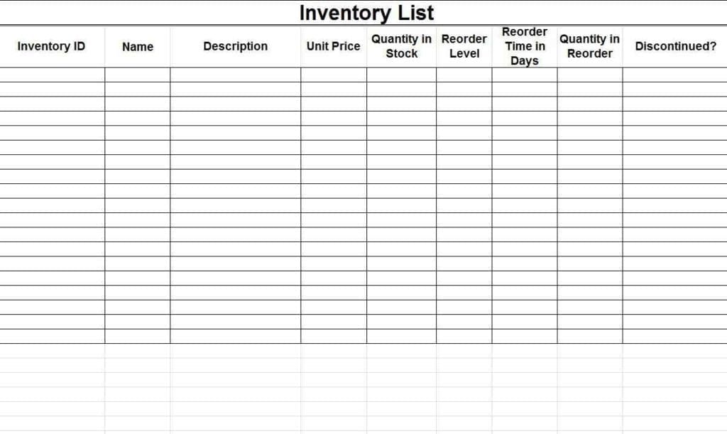 Inventory Sheet Sample Excel