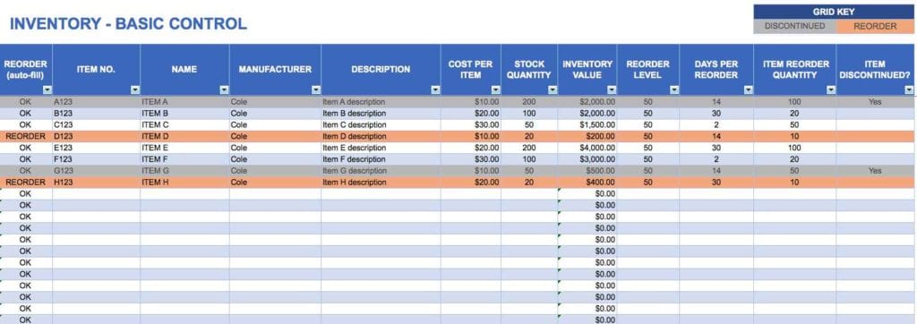 Inventory Sheet Template