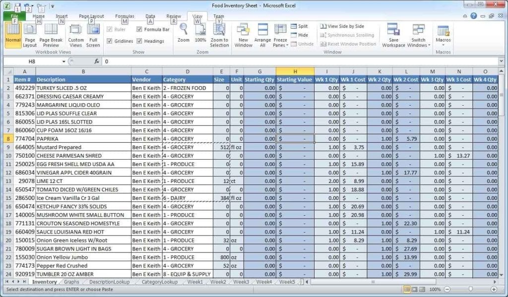 Inventory Spreadsheet Example