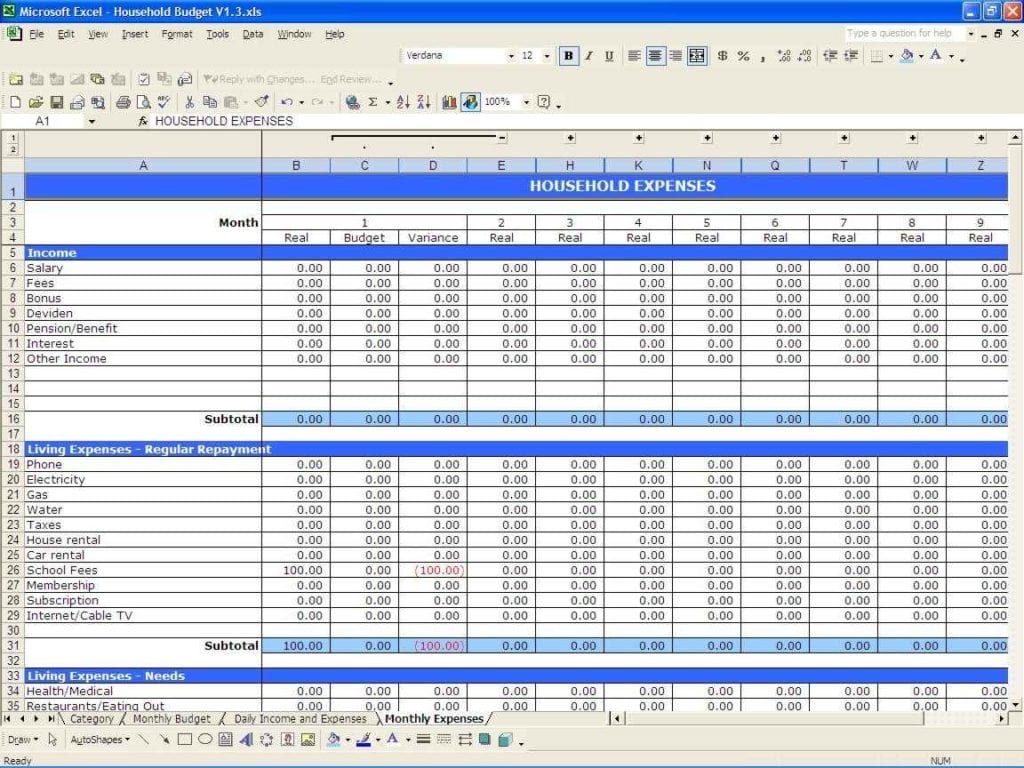Microsoft Excel Spreadsheet Example 1 2