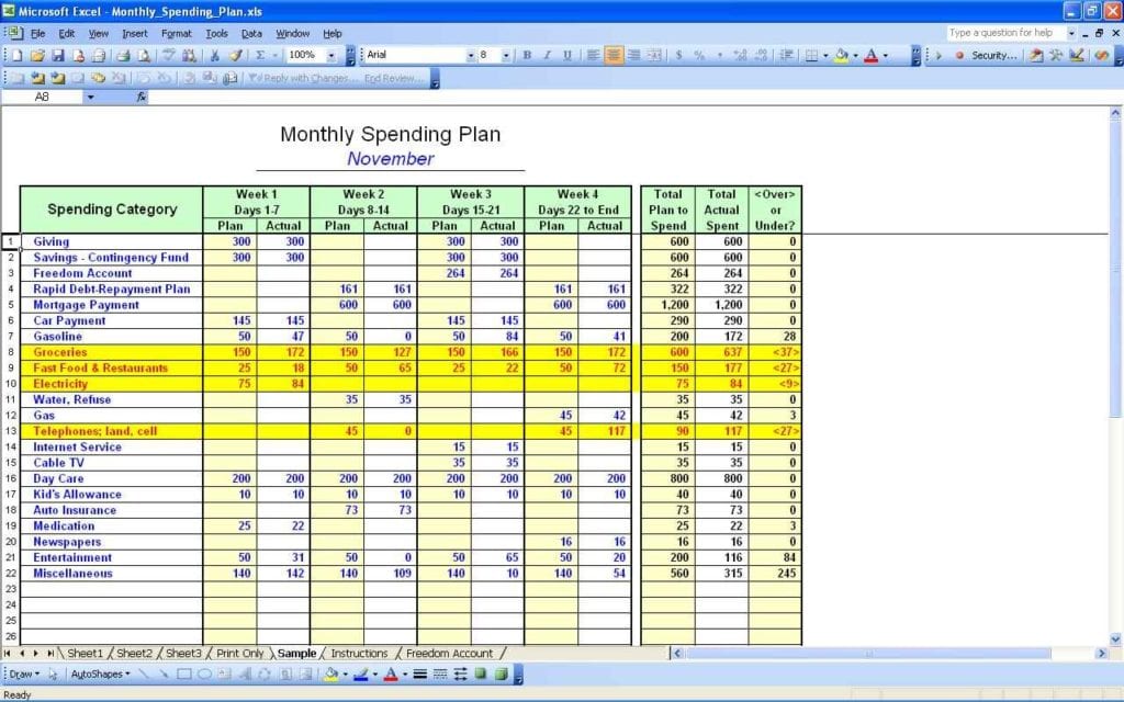 name for a monthly expense spreadsheet