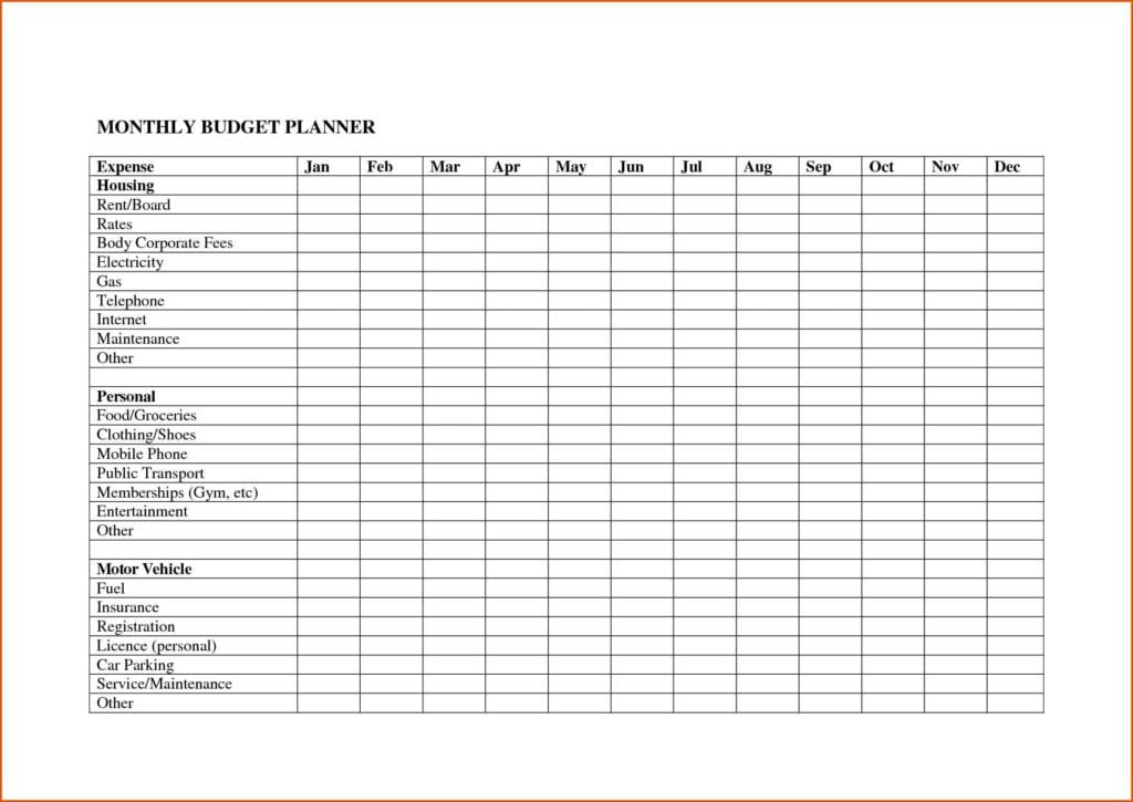 Monthly Bill Spreadsheet Template Free