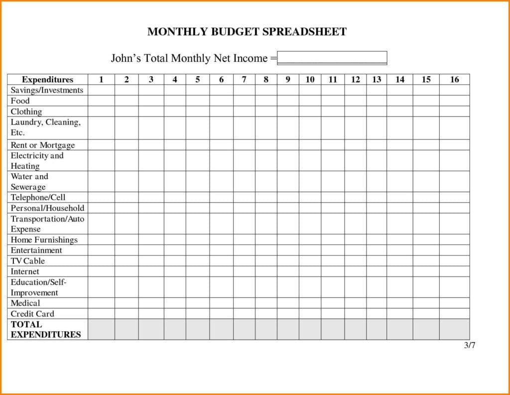 Monthly Bills Spreadsheet Template 3